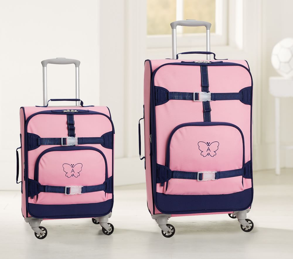 Mackenzie Pink Navy Trim Solid Spinner Luggage